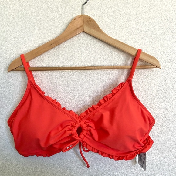 Shade & Shore tie front ruffle bralette bikini swimwear top - Picture 2 of 7